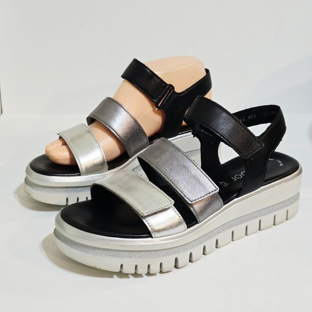 Gabor Platform wedge Sandals 3 Strap 4.5 / 7 Silver Black Metallic 84.620 Comfy